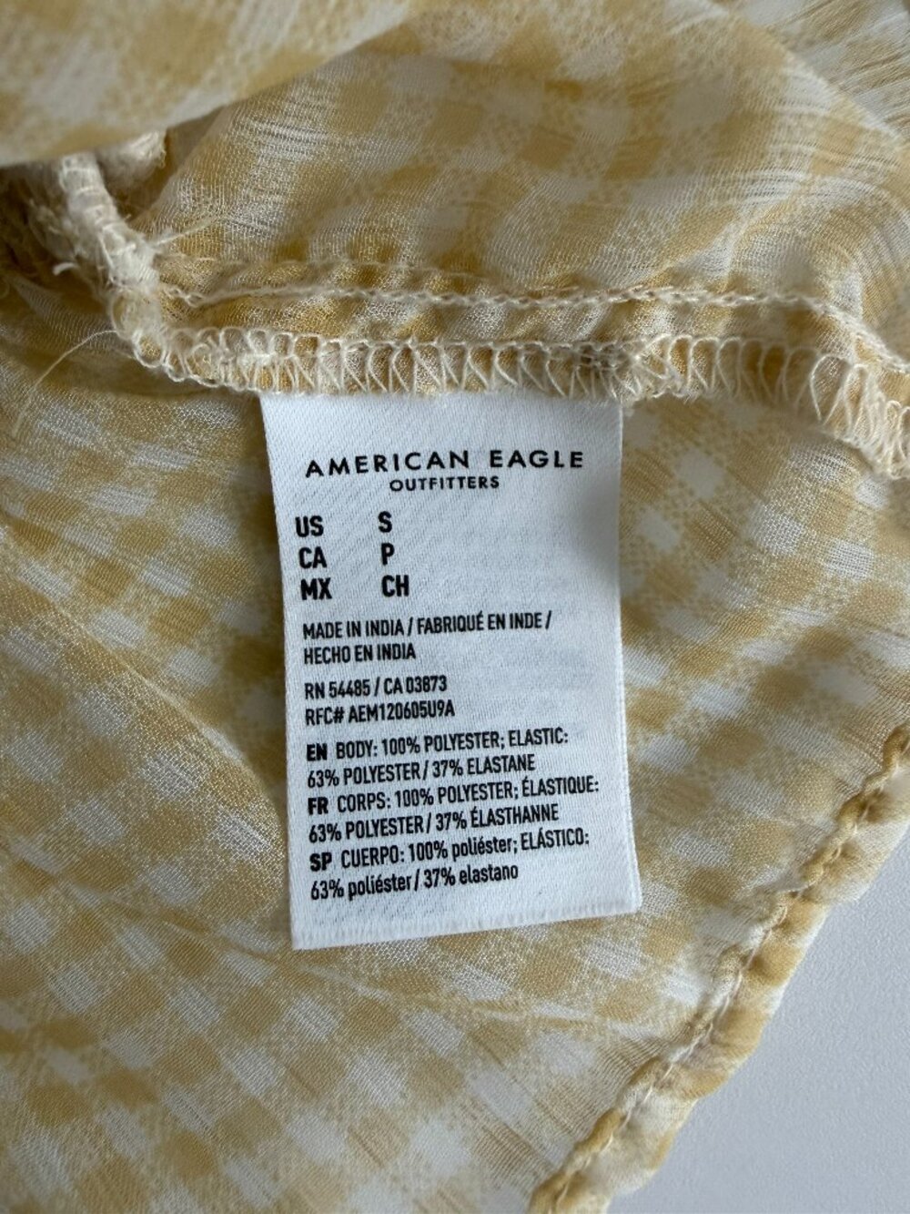 AE corset peplum yellow cream gingham cropped blouse small - Picture 6 of 6